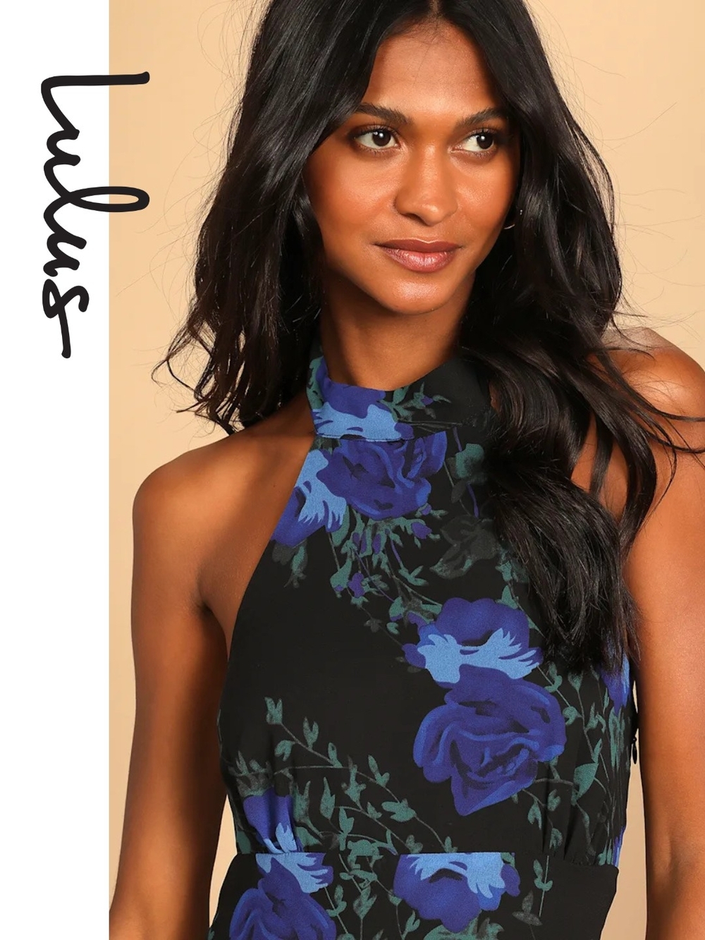 Lulu's - Elegant Entrance Black Floral Print Halter Maxi Dress- Small - Picture 4 of 6